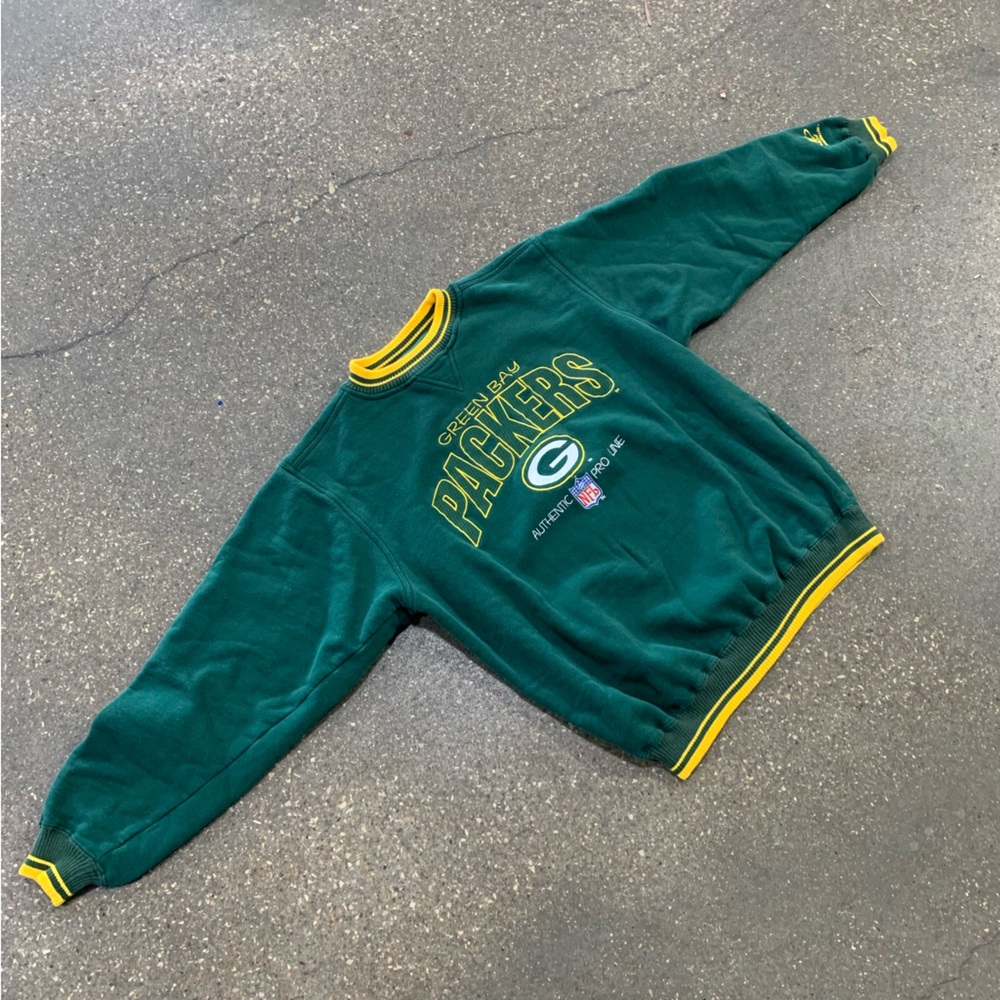 Vintage Logo Athletic Greenbay Packers Ringer Embroidered Green Crewneck Size XL
